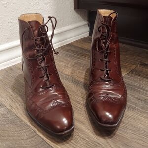 Vintage Salvatore Ferragamo Women's Lace Up Heeled Booties (brown leather)